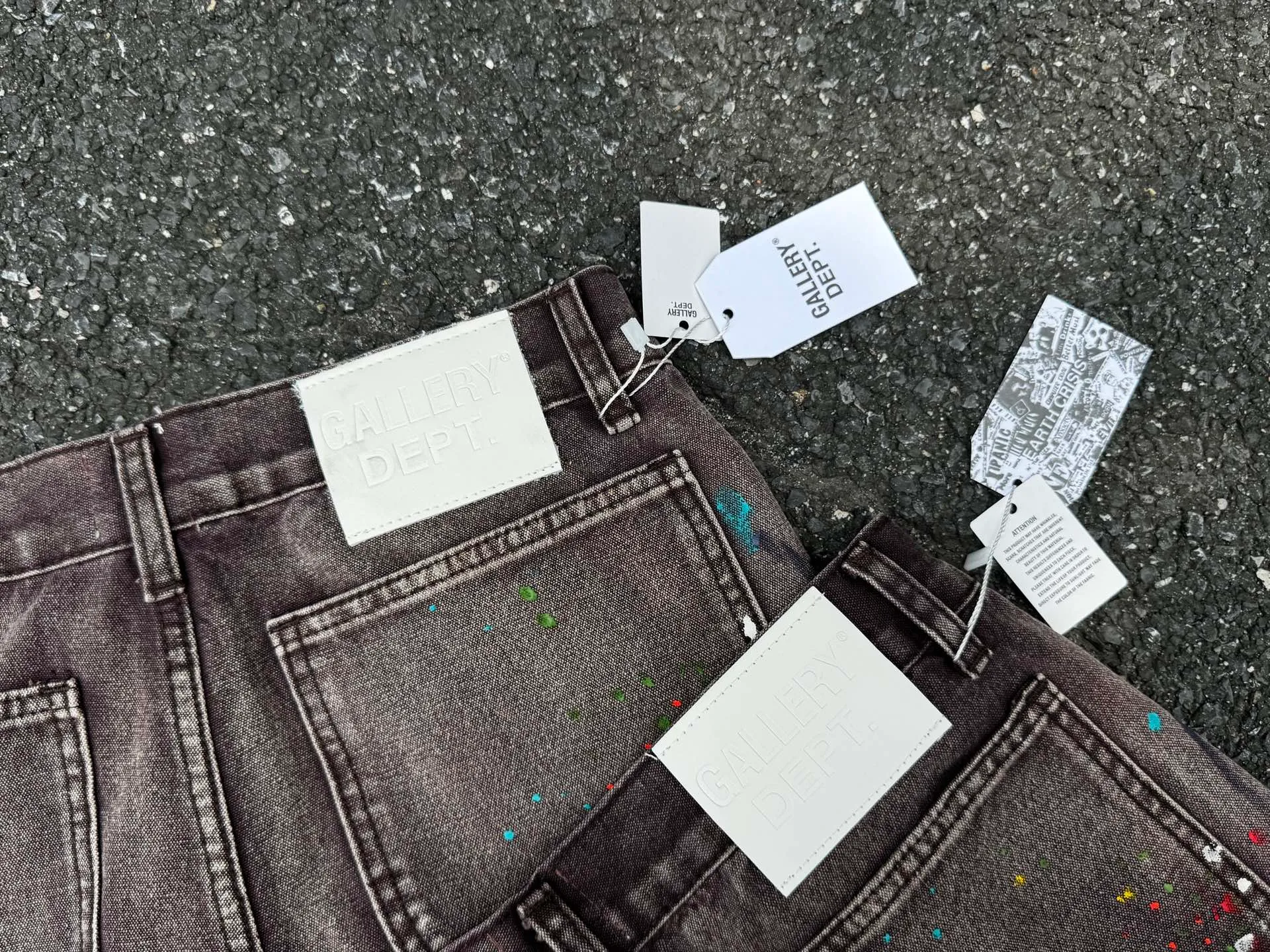 P250💰G90 Top GALLERY DEPT. Spliced ​​logging splash ink denim bell-bottom pants washed and distressed spliced ​​jeans bootcut jeans for men and women - code number: 28 30 32 34 36